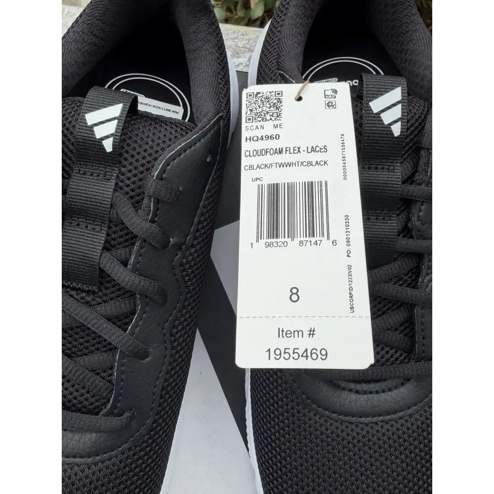 Adidas Arch Rise Cloudfoam Flex Laces Black Sneakers Women's 8 Wide Fit NWT